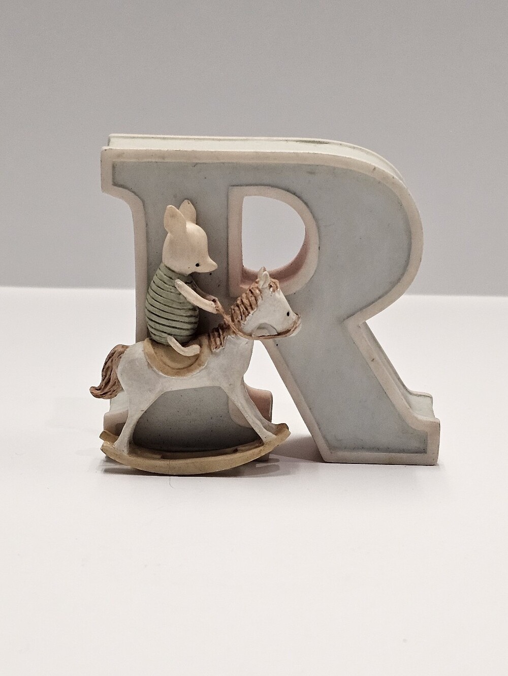 Disney "Classic Pooh" nursery letter "R" figurine f Piglet on a rocking Horse